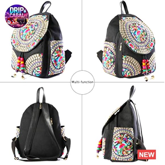 Vintage Embroidered Floral Bohemian Backpack Purse Adjustable Shoulder Bag main image 3
